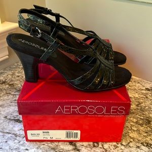 Women’s Aerosoles Youniverse Black snake 7 1/2M dress Sandals Heels in box